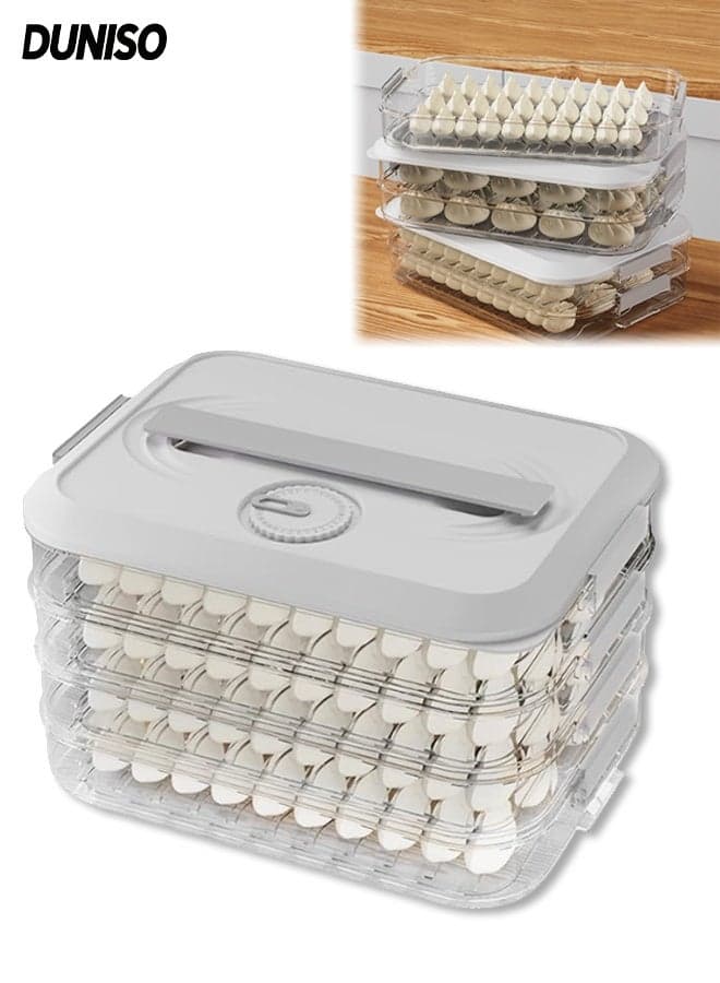 4-Layer Food Storage Containers with Lid, Stackable Fridge Freezer Crisper Storage Box, Dumpling Storage Box with Handle,Sealed Freshness Preservation,for Snack, Vegetables, Meat, Fish
