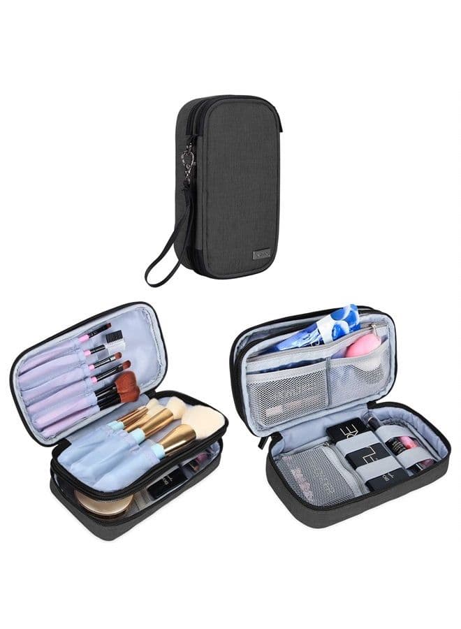 Travel Makeup Brush Bag(up to 8.5"), Professional Cosmetic Artist Organizer Case with Handle Strap for Makeup Brushes and Beauty Supplies-Small, Black (No Accessories Included)