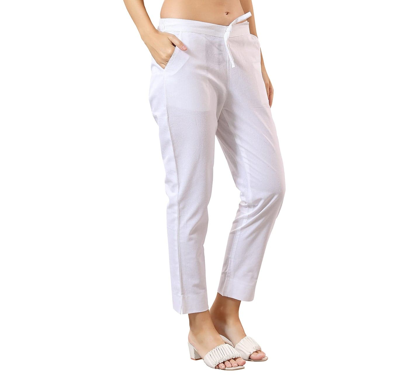 TRASA Ultra Soft Cotton Mid Rise Regular and Plus 8 Colour Cotton Pants for Womens and Girls, White - 3XL