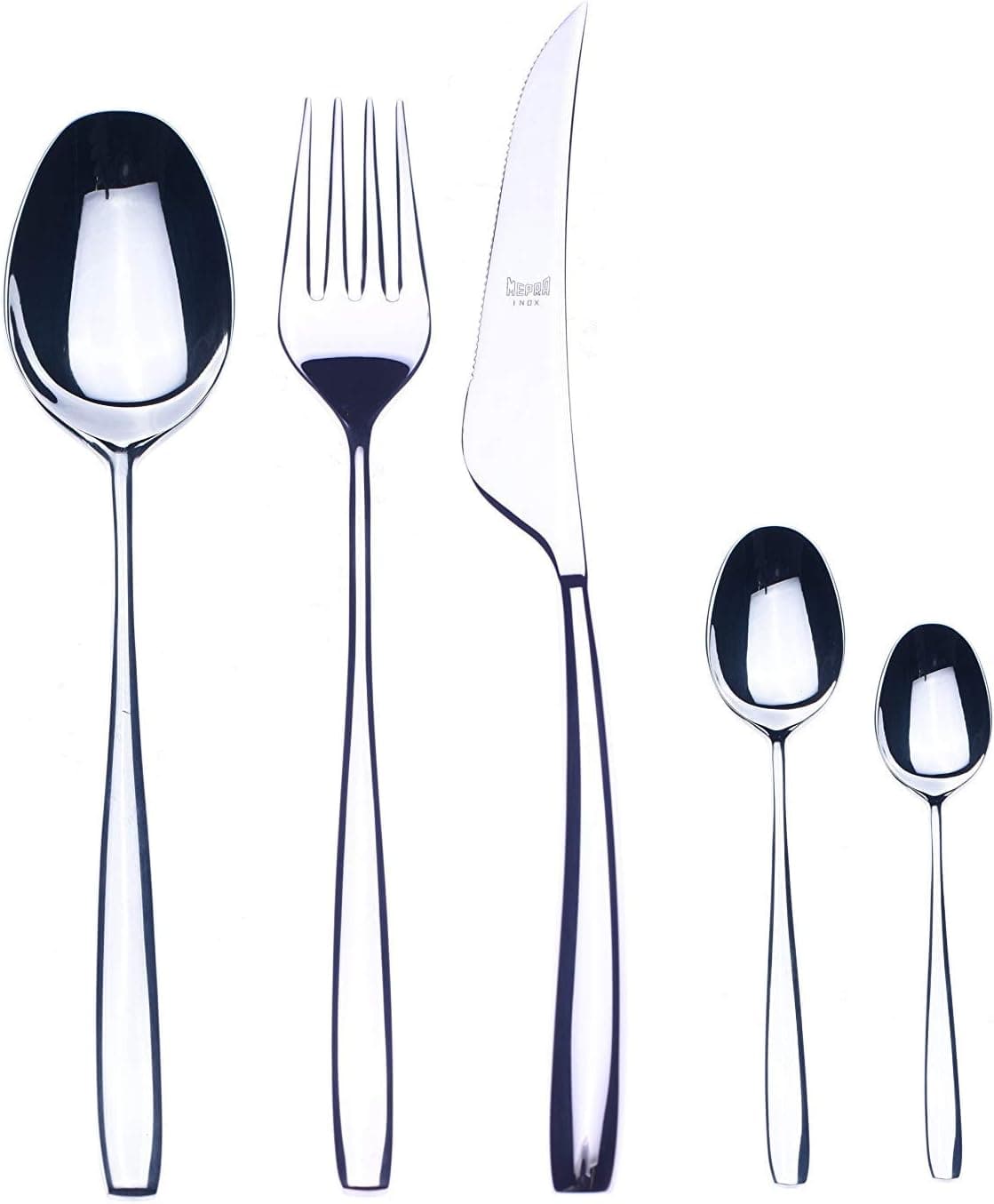 MEPRA 105222030M Moka Flatware Set 30 Piece Polished Silver Finish Dishwasher Safe Cutlery