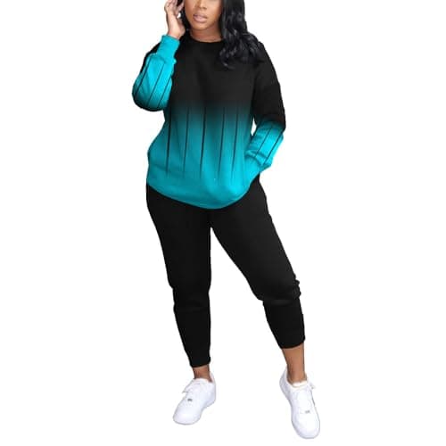 HBQ Two Piece Outfits For Women Casual Long Sleeve Sweatsuits Jogger Tracksuits Lounge Sets With Pockets-Stripe-L