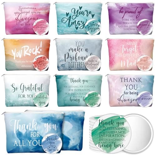Vercraft Employee Appreciation Gift for Women Teacher Inspirational Canvas Makeup Bag Portable Compact Mirror Bulk Cosmetic Bag Thank You Volunteer CNA Nurse CoworkerRecognitionPastel60 Pcs