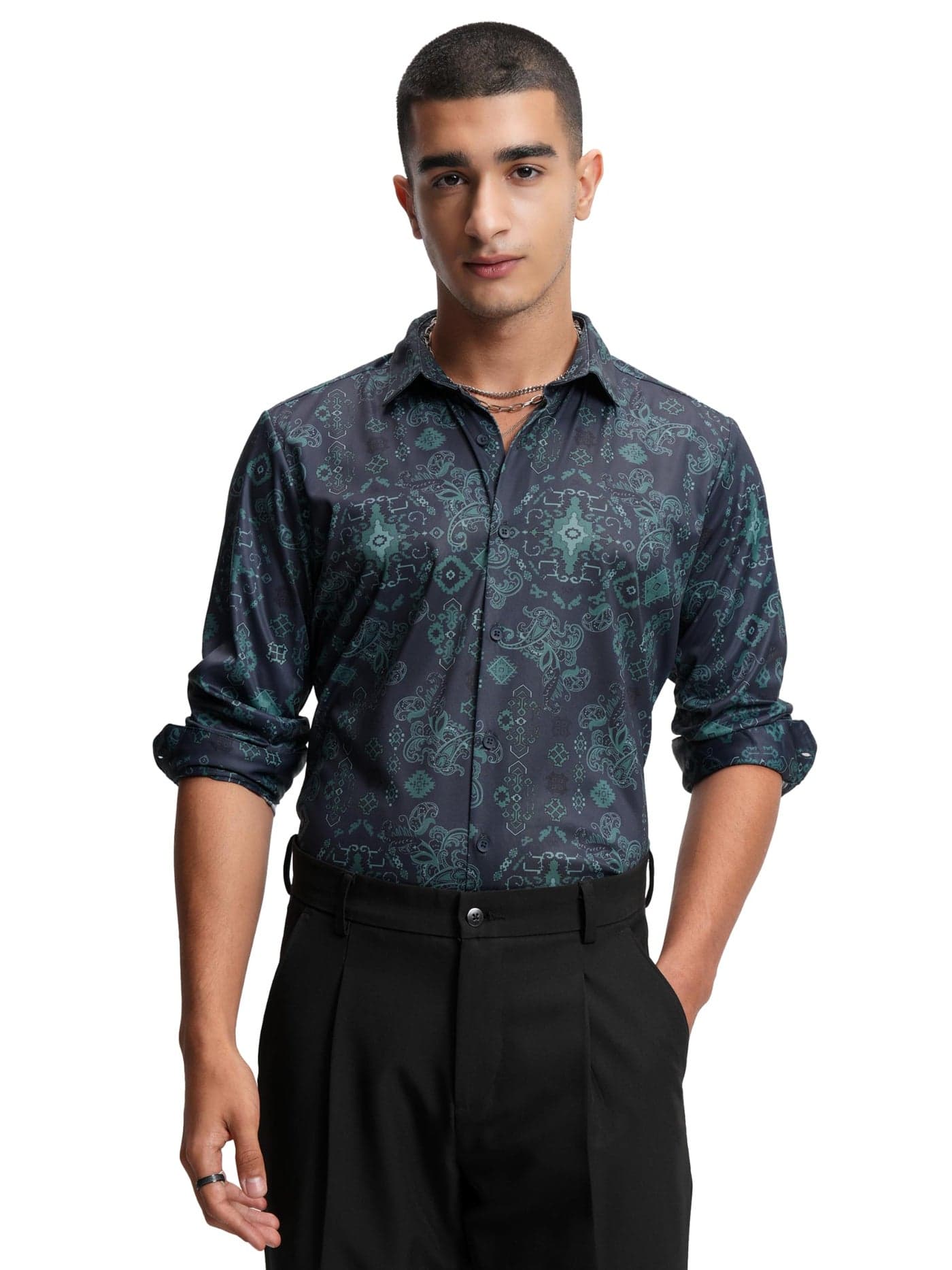Highlander Men's Dark Grey | Moroccan Floral | Party Shirt | Refined & Bold | Intricate Moroccan-Inspired Floral Print