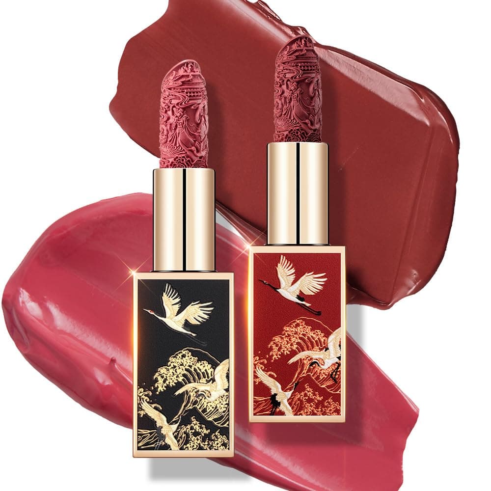 Catkin Moist Lipstick Hydrating High Impact Color Infused with Vitamin E and Avocado Oil Smooth Soft Texture Long Lasting Glow Matte Finish 2pcs Set 04