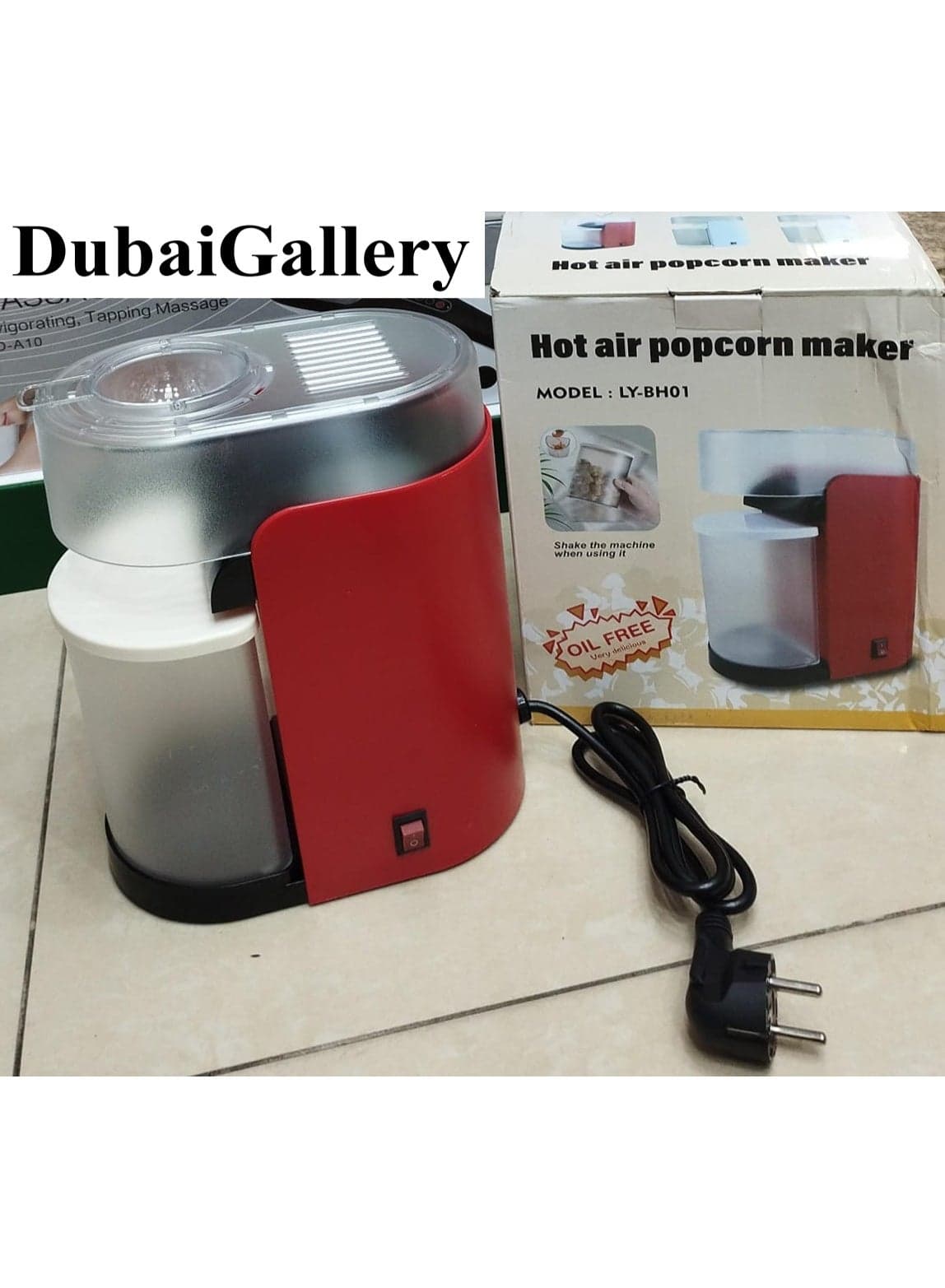 Healthy Hot Air Popcorn Maker – Model LY-BH01 | No Oil Needed | Electric Popcorn Popper for Quick, Crispy, Fat-Free Popcorn (Red & White)
