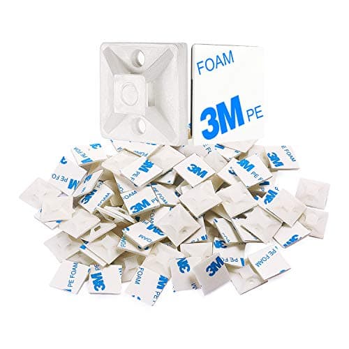 XHF 200 PCS 1/2" White Self Adhesive Cable Zip Tie Mounts Wire Cable Clips Holders Management Anchors Organizer Holders Squares(HS-100)