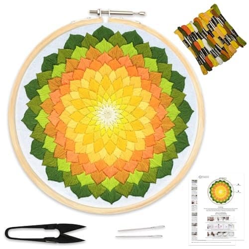 Embroiderymaterial DIY Embroidery Kit for Beginner, Adults & Kids with Green Divine Circle Design Digital Printed Cloth/Fabric & Written Instructions All Material Included