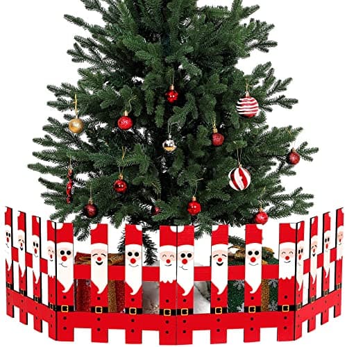 Blulu 4 Pack 12 Inch Christmas Tree Gate Santa Claus Christmas Tree Fences for Pets Dog Cat Blocker White Picket Fence Barrier Flexible Picket for Xmas Holiday Party Office Home Decor