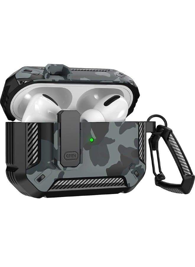 Airpods Pro 2 Case Cover 2022, Airpods Pro 2 Protective Case with Lock, Military Hard Shell Rugged Shockproof Cover with Keychain Compatible with Apple Airpods Pro 2 2022 (Gray Camo)