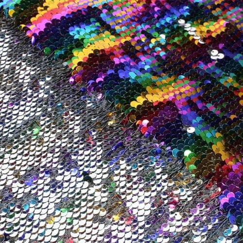 VACVELT Flip Sequin Fabric by The Yard Half Yard Reversible Sequin Fabric Rainbow Silver Glitter Fabric Sparkly Mermaid Sequin Fabric for Graffiti Bridal Dress Wedding Decorations Sewing
