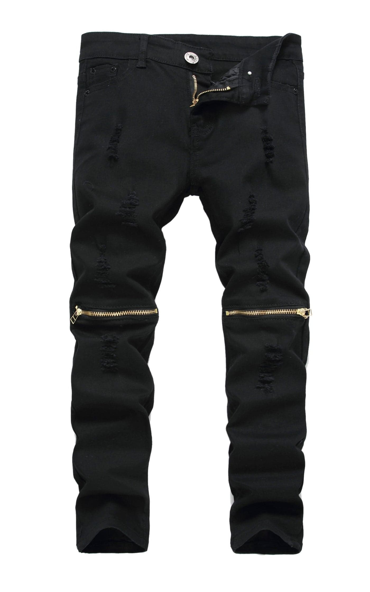 Boy's Black Slim Fit Skinny Jeans Ripped Elastic Waist Pants with Zipper for Kids,Black,14 Slim