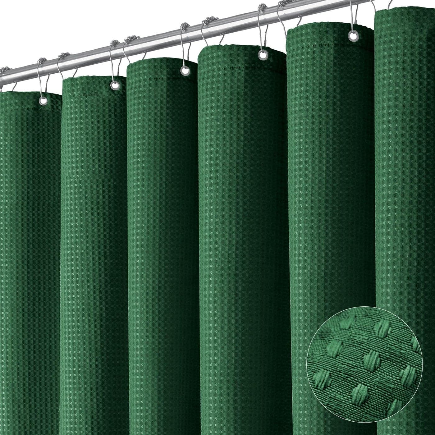 Dynamene Extra Long Shower Curtain 84 Inch Long Waffle Weave Heavy Duty Fabric Bathroom Shower Curtain Neutral Weighted Hotel Thick Bath Curtain Set with 12 Plastic Hooks72x84 Dark Green