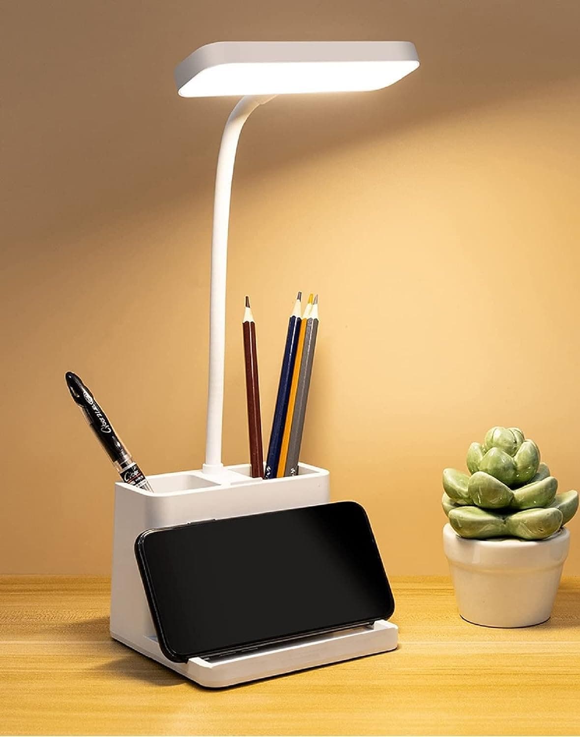 SaleOn Rechargeable Stable Desk Lamp 3 Color Light 6 Month Warranty Study Stabilize Table Lamp with Mobile Holder Eye Protection Non Flickering Warm Light Color Adjustable Reading Touch Light