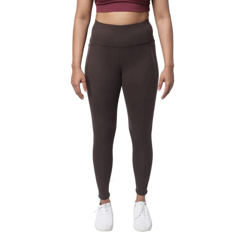 BlissClub Women Groove-in Cotton Skinny Ankle Length | Adjustable Inner Drawcord | 2 Deep Side Pockets | Cottonsoft Fabric | Mid Rise Leggings, Brown, Medium