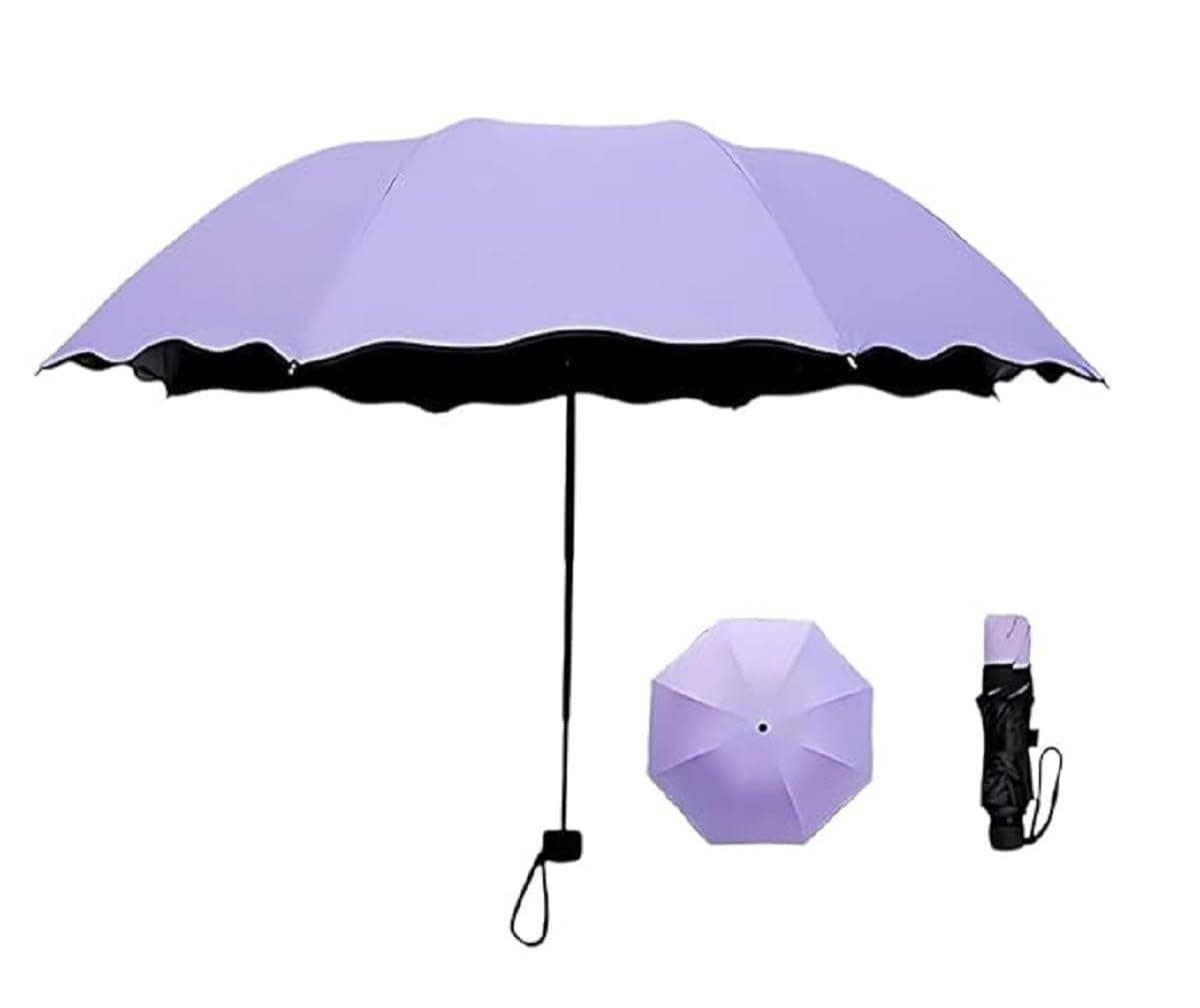 Gopinath Autolink 3 Fold Magic Umbella Anti UV Protection, Beautiful Creative Magical of Blooming Flowers Design Multi Style Umbrella for Man and Women (PURPLE)