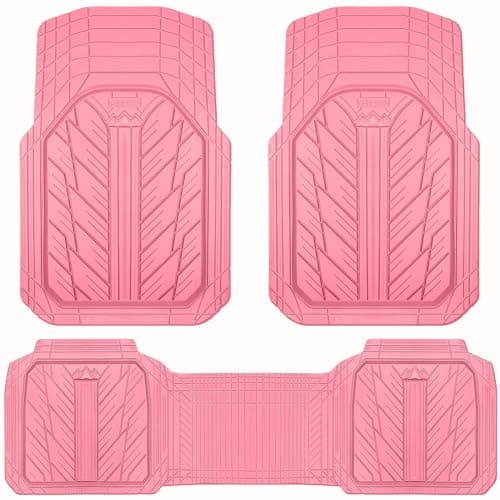 CAR PASS Heavy Rubber Car Floor Mats, Deep Waterproof Car Mats All Weather, Universal Trim-to Fit Automotive Floor Mats for Car SUV Truck Van, Durable Cute Floor Liners for Women Girly (All Pink)