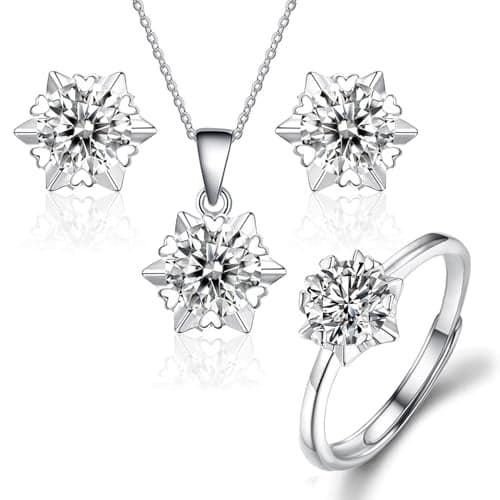 Peora Silver Plated Cubic Zirconia Necklace Pendant Chain Finger Ring & Stud Earrings Fancy Jewellrey Set for Women and Girls.