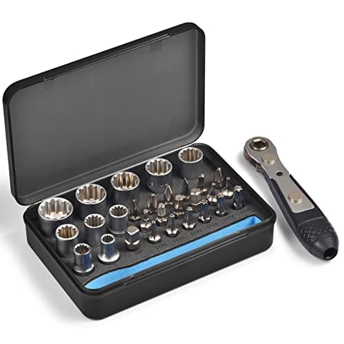 GreaTalent 30in1 S2 Steel Mini Ratchet Wrench Screwdriver Bit Set with Universal Sockets, 36-Teeth Gear, Magnetic Bit Holder, 90 Degree Drive Handle