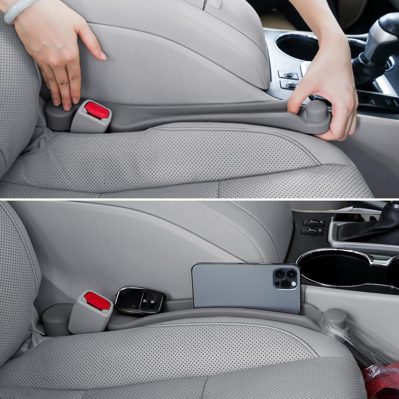Givifive Car Seat Gap Filler Set of 2 3IN1 Seat Side Gap Filler Plug with Storage Slot Hook Function Soft Foam Universal Fit Car SUV Truck Fill Gap Between Seats Console OrganizerNarrow Gray