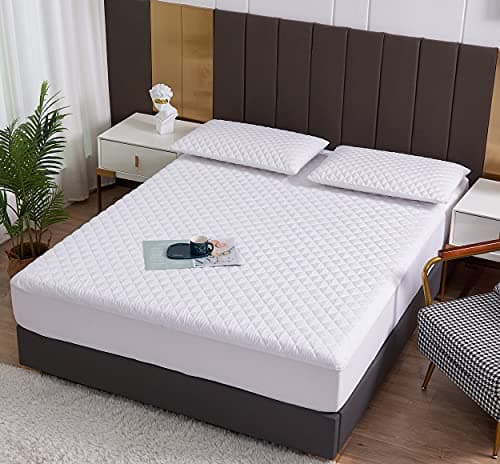 Queen Size Waterproof Mattress Protector, Quilted Cooling Fitted Bed Mattress Cover Pad, 13"-15" Deep Pocket, Soft and Breathable Noiseless Machine Washable, Vinyl Free (Queen)