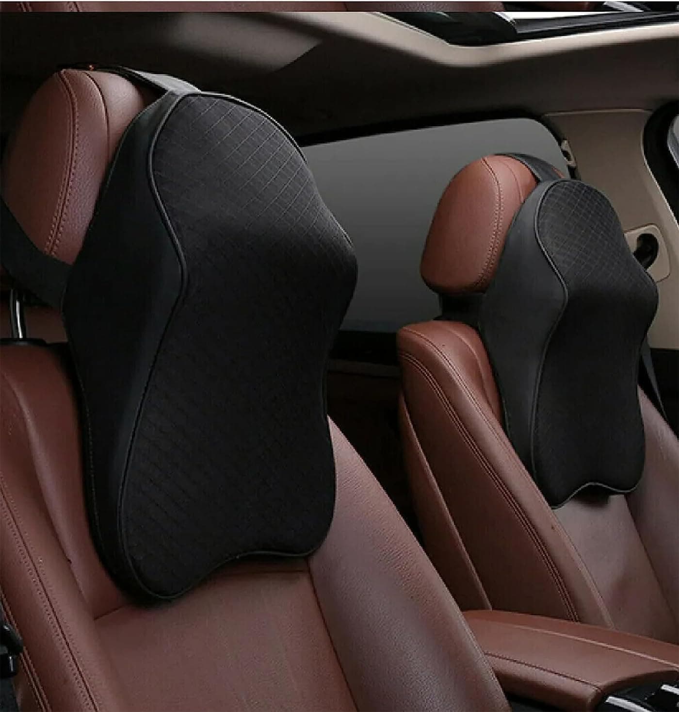 JIGSELL Car Neck Pillow Neck Pain Relief for Long Drive Car Seat Back Head Rest Memory Foam Pillow for Driving Car Office with Adjustable Strap and Breathable Removable Cover Wedge Black