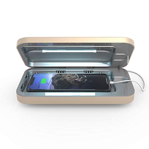 PhoneSoap 3 UV Cell Phone Sanitizer & Dual Universal Cell Phone Charger Box | Patented & Clinically Proven 360-Degree UV-C Light Sanitizer | Disinfects and Charges All Phones (Light Gold)