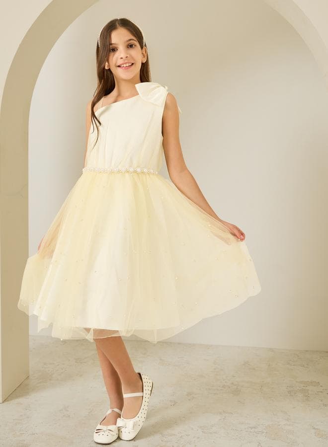 Girls Off-White Pearl Embellished Dress