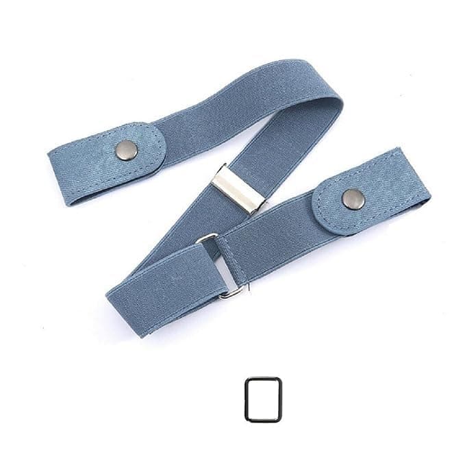 Kshavi Invisible Buckle-less Jeans Belt with Ring No Buckle Free Elastic Belt for Women Men, Comfortable Adjustable Stretch Waist Belt for Jeans Shorts Pants (DENIM BLUE)