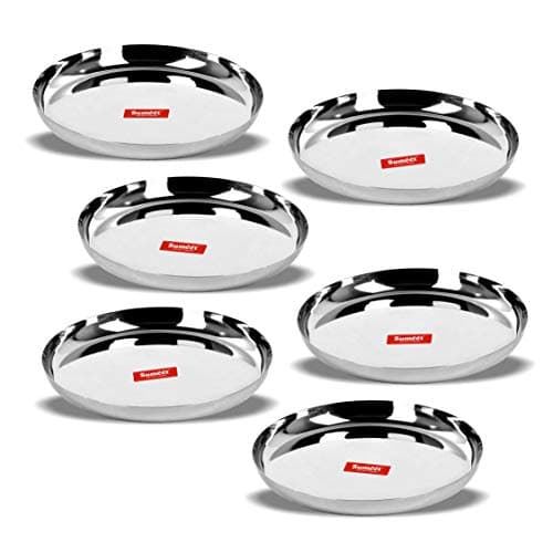 Sumeet Stainless Steel Plate - Set Of 6, Silver