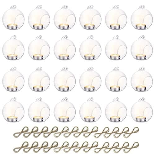 24 Pcs 3.15"/ 8cm Hanging Glass Tealight Holder Globe, Plant Terrariums Glass Orbs, Air Plants Tea Light Candle Holders, Home Decor Indoor Outdoor Garden (20 Pcs + 4 Pcs)