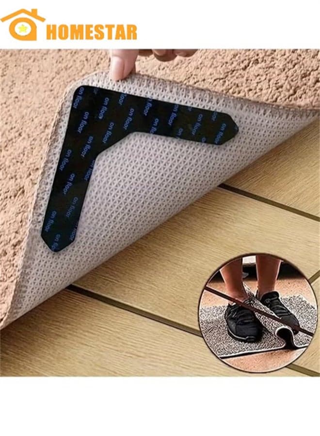 8 pcs Reusable Carpet Stickers, Non-Slip Washable Rug Stickers, Hardwood Corner Carpet, Prevent Rugs From Moving And Rolling Edges, U-shape Carpet Sticker
