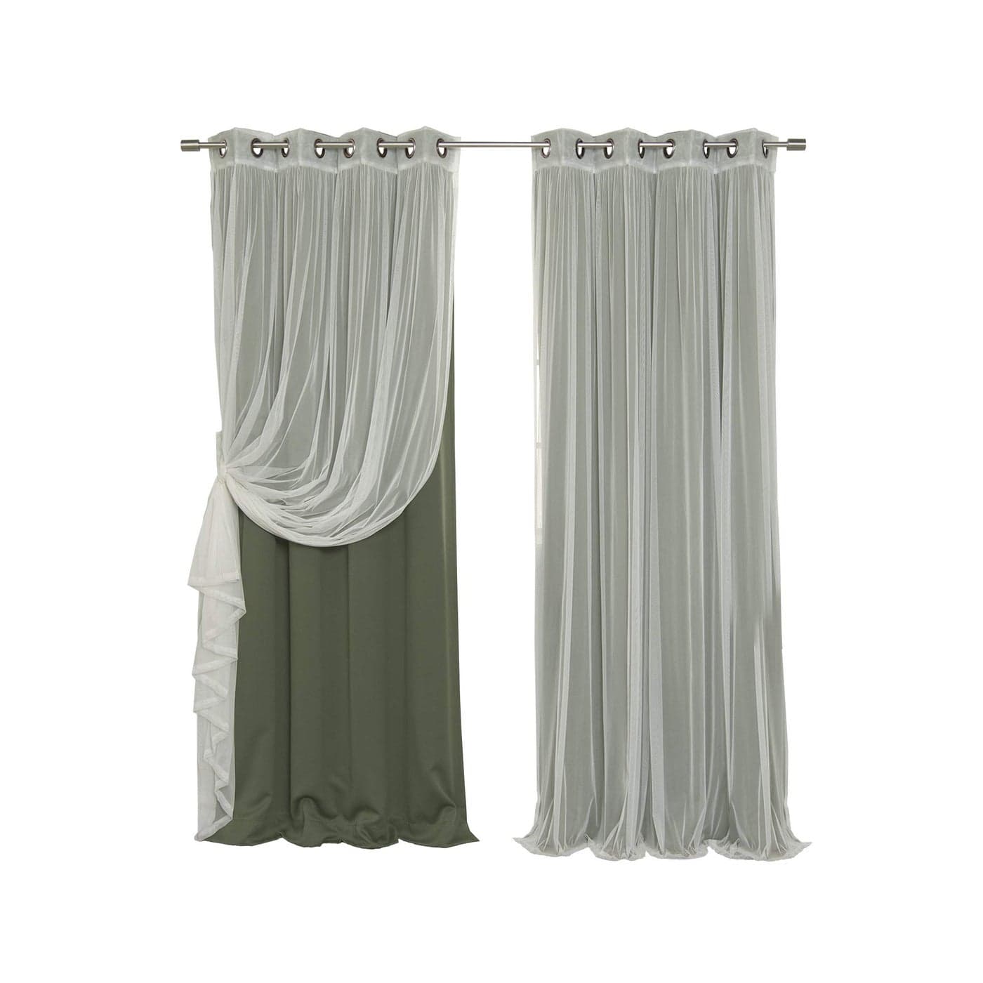 Best Home Fashion Mix and Match Tulle Sheer Lace Blackout Curtain Set Antique Bronze Grommet Top Moss 52W x 84L 2 Curtains and 2 Sheer curtains