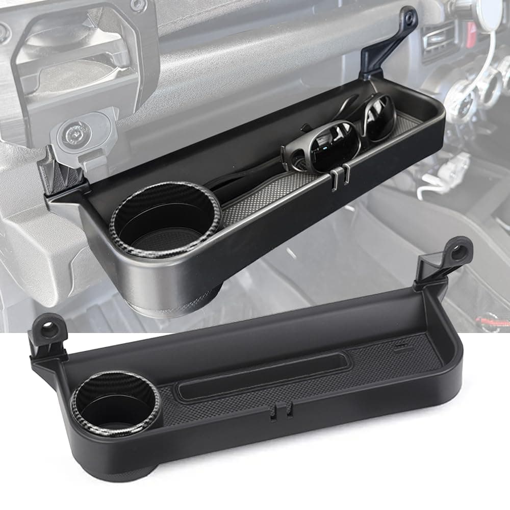 Grab Bar Tray Passenger Side CoPilot Handle Expansion Storage Tray Organizer Box Cup Holder Fit for Suzuki Jimny 20192025 Interior Accessories Carbon Fiber Look Ring
