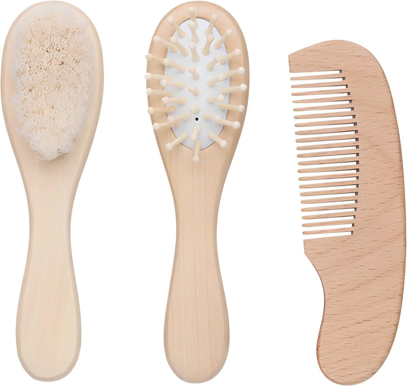 Baby Bath Grooming Kit Natural Wooden Hairbrush with Gentle Goat Bristles Pear Wood Comb and Soothing Massage Brush for Babies Toddlers and Kids