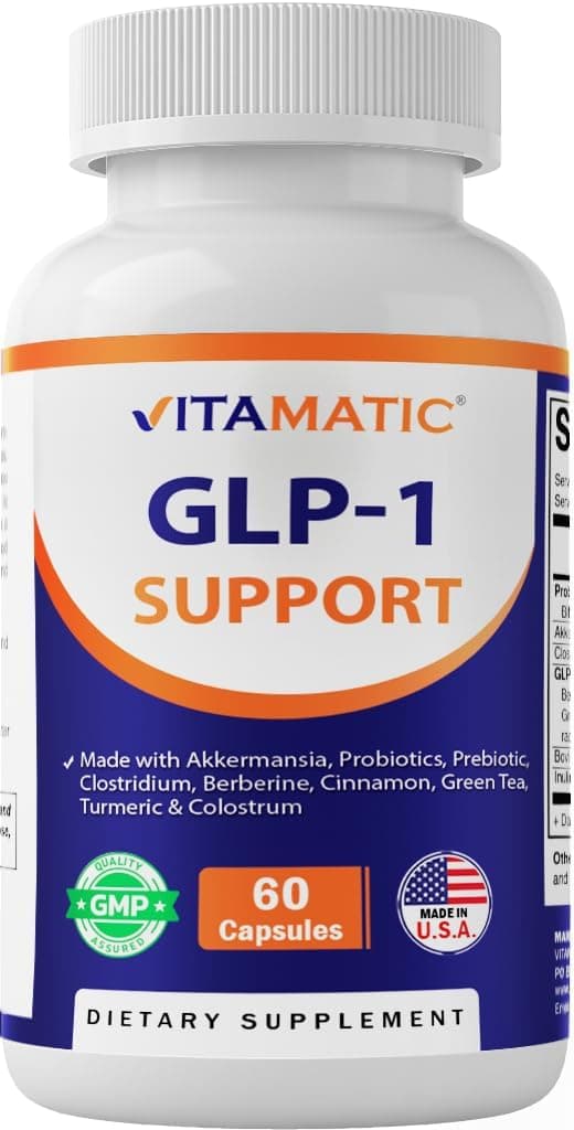 Vitamatic GLP1 Support Supplement for Men Women 60 Capsules Made with Akkermansia Probiotics Prebiotic Clostridium Berberine Cinnamon Green Tea Turmeric Colostrum