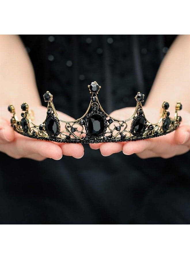 Black Crowns and Tiaras Crystal Rhinestones Pricess Crowns Bride Wedding Crown for Women and Girls Decorative Bridal Pricess Tiaras Hair Accessories for Halloween Costume Prom Birthday