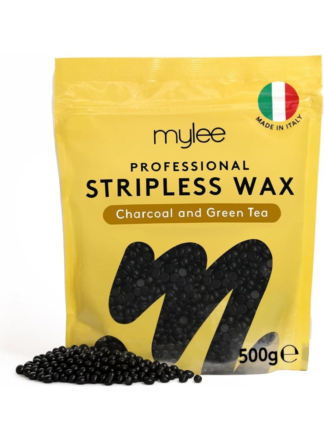 Mylee Professional Hard Wax Beads 500g, Stripless Wax Depilatory Waxing Pellets Solid Film Beans No Strip Needed, Painless Gentle Hair Removal of Full Body, Face & Bikini Line (Charcoal & Green Tea)