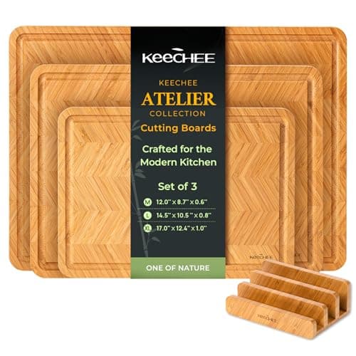 Keechee Bamboo Cutting Board Reversible Wood Cutting Boards for Kitchen with Juice Grooves Atelier Collection Handcrafted Large Serving Tray Luxury Housewarming Wedding Gifts for New Home