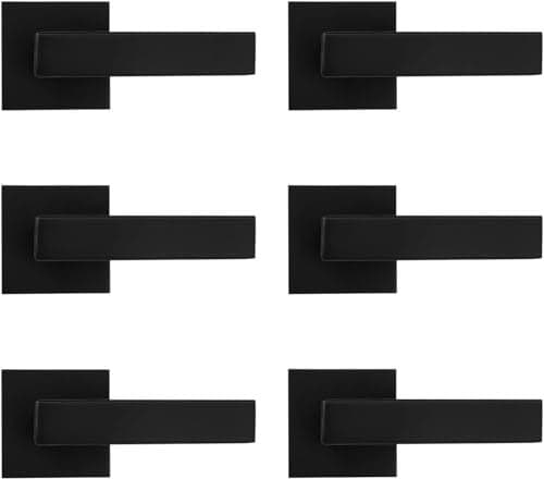 Probrico [Pack of 6 Door Lever Dummy Lever Door Handle for Closets French Doors,Square Dummy Door Lever,Non-Turning Single Side Pull with Black Finish,Easy Installation Pull Only Lever Set