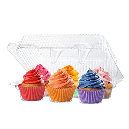Plastic Cupcake Containers Boxes 6 Compartment 55 Pack Disposable High Dome Dozen Cupcake Holder With Lid Bulk Extra Sturdy Stackable Cupcake Boxes Durable Muffin Packaging Transporter To Go