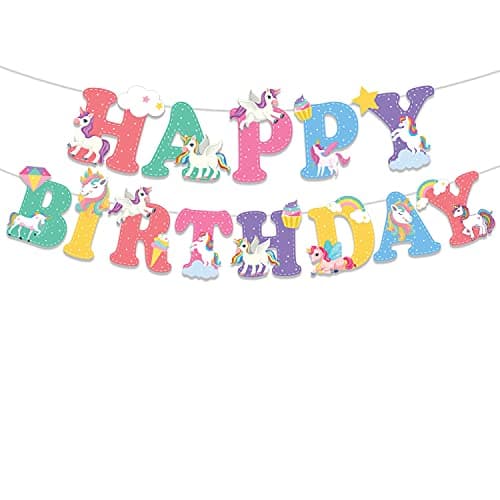Festiko® Unicorn Theme Happybirthday Theme Party Decoration Banner/Bunting,Unicorn Themes Party Favors for Kids Birthday Decoration(Banner/Bunting with Ribbon)