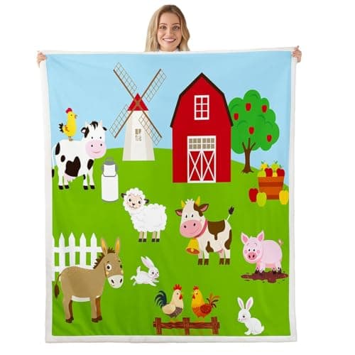 Feelyou Kids Farmhouse Fleece Blankets Children Boys Girls Cartoon Animal Print Throw Blanket Lovely Rabbits Sheep Horse Blanket Luxury Soft for Chair Office Plush Blankets 50"x60"