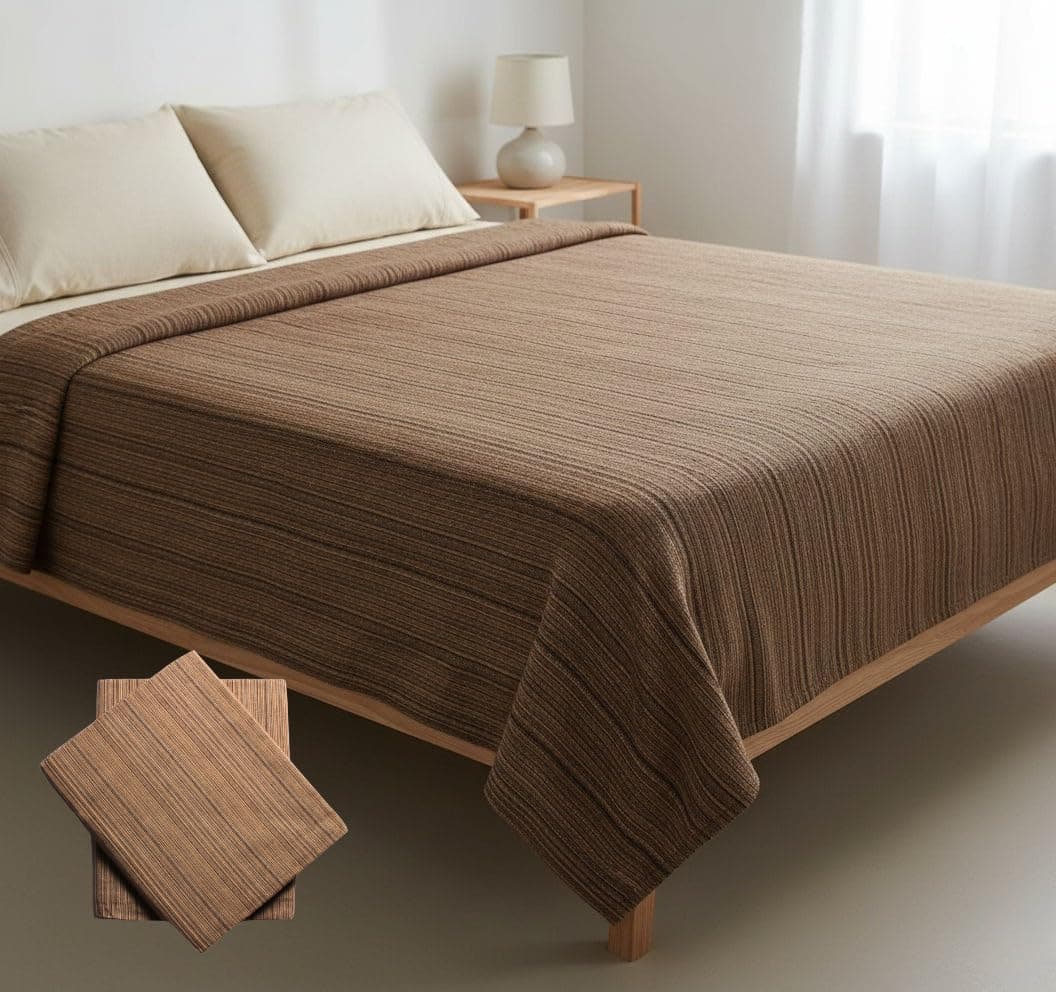 THARUNSHA ELITE 100% Natural Pure Cotton All Weather Blanket/Solapur Bedsheet/Top Sheet/AC Comforter Elegant Design- Single Size 60 inches x 90 inches Set of 2 pcs (Biscuit)