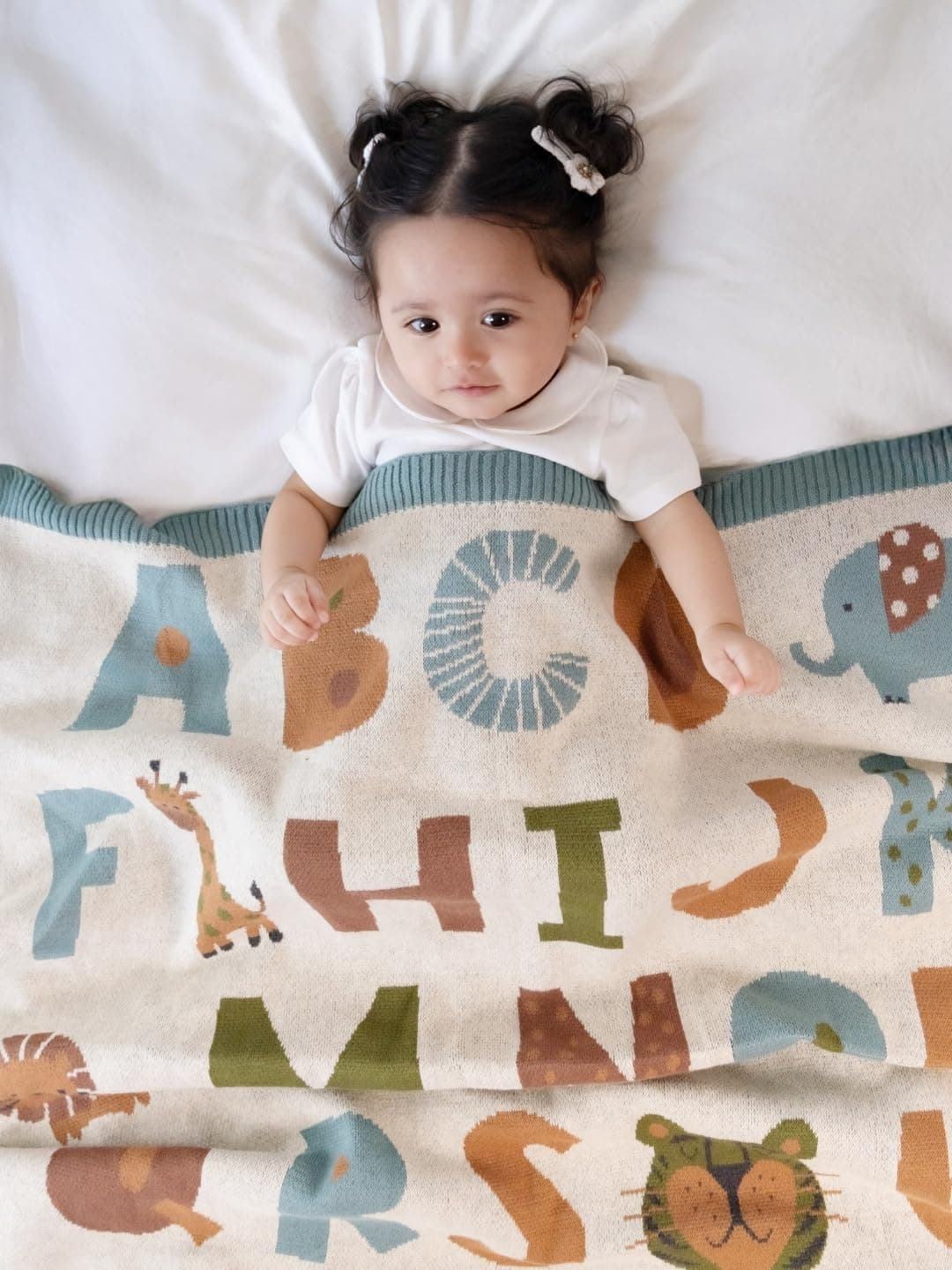 haus kinder ABC Knitted Baby Blanket for 02 Years 100 Cotton Baby Blankets for Baby All Season AC Baby Kambal for New Born Baby Blanket for Winter Baby Blankets Newborn Winter 80X100 CM