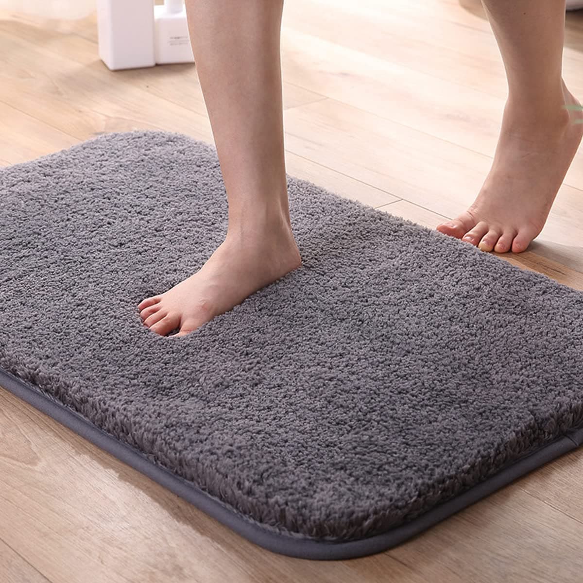 wolpin Anti-Slip Bath Mat (40 x 60 cm) Quick Water Absorbent Diatomite Door Mat Bathmat for Home, Kitchen, Soft & Fluffy Plush Microfiber Grey