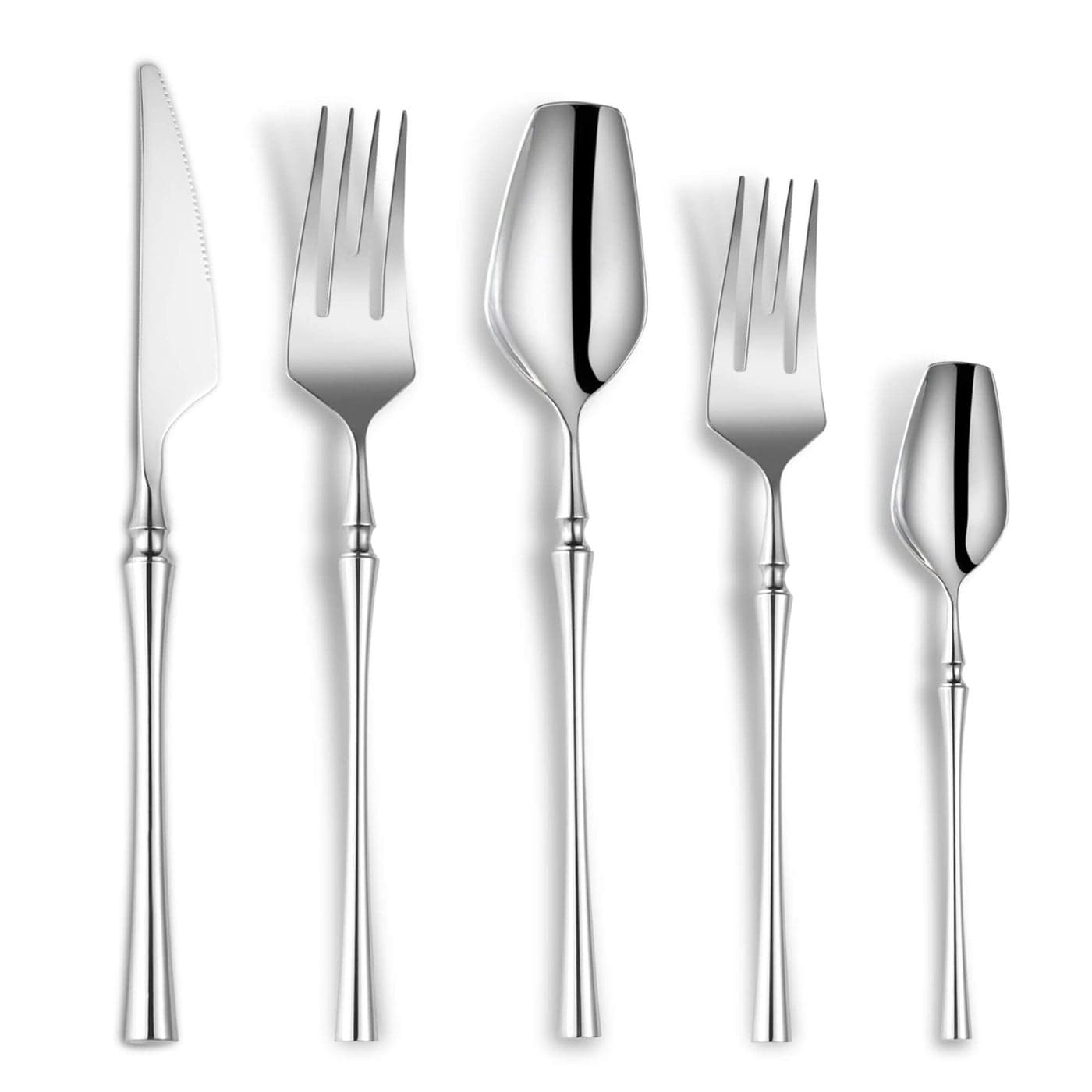 Lemeya 20Piece Silverware Set for 4Modern 1810 Stainless Steel Flatware SetUnique Rustic Cutlery Utensils SetSpoon and Fork Set for Home RestaurantWeddingMirror PolishedDishwasher Safe