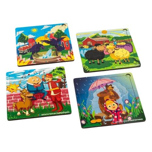 PAINTZSTORIES Rhymes & Stories Artistic Wooden Toy | Global Artists & Cultural Puzzles | Set of 4 Jigsaw Puzzles | 3+ Years | Educational Puzzle for Kids | Wooden Animal Puzzle | Size: 6x6 Inch