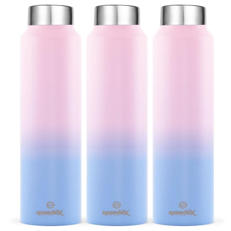 Speedex 1 Litre Stainless Steel Water Bottle - Dual Pink-Blue | Set of 3, Steel Cap | 1000 ml Bottle for Kids, Girls, Boys, School, Adults, Office, Gym