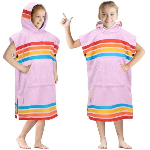 SUN CUBE Kids Changing Robe Surf Poncho, Kids Beach Towels, Hooded Towel For Toddler Bath Pool, Microfiber Quick Dry Wearable Towel Poncho with Hood, Swim Towel for Boys Girls 3-7 Years, Sunset Purple
