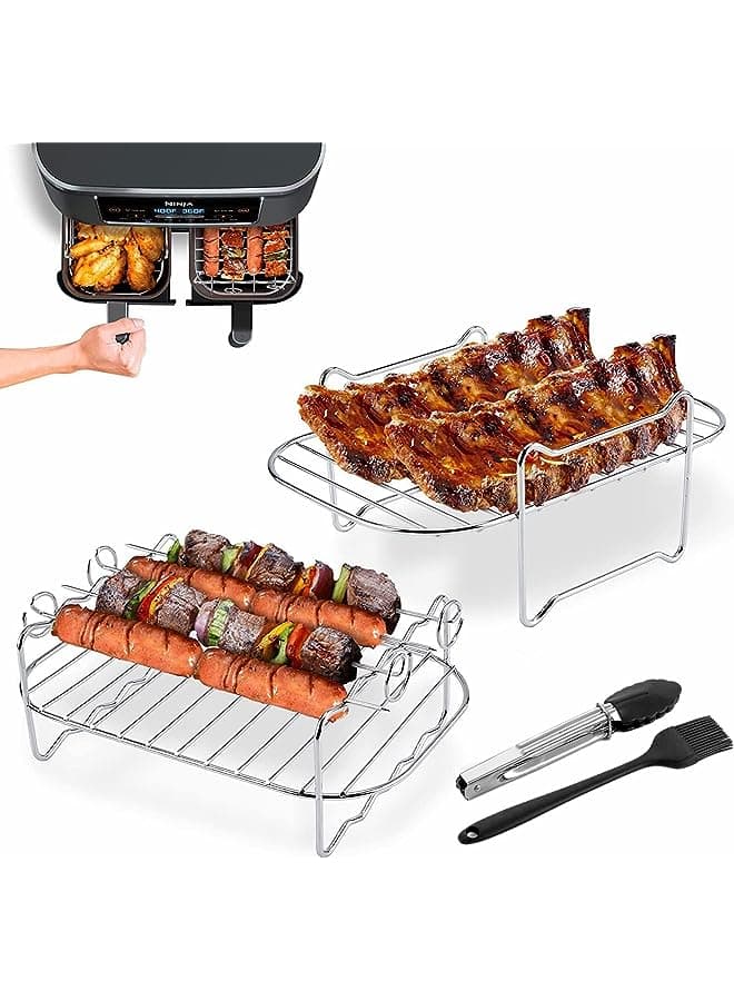 Fryer Accessories,Air Fryer Rack for Double Basket Fryers Air Fryer Oven Accessories Metal Holder Air Fryer Basket Cooking Tools with Food Tongs,Metal Cooking Rack for Making French Fries A Pizza